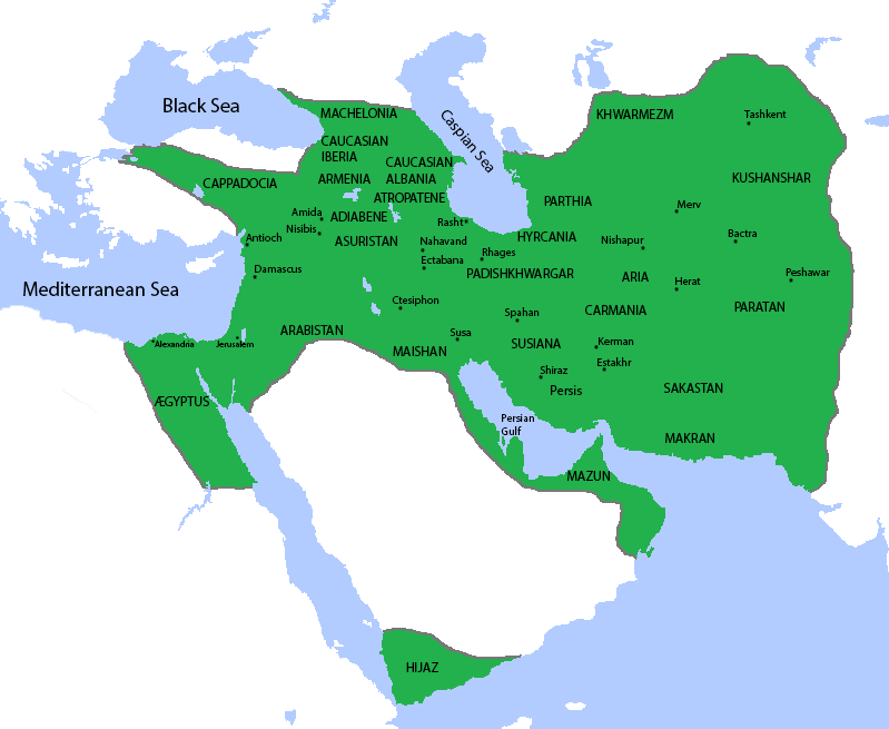 Map of the Sassanid empire, ca. 621 CE