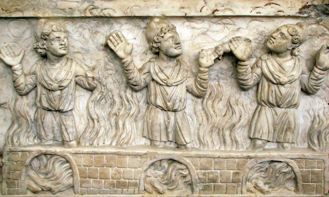 Three men in fiery furnace